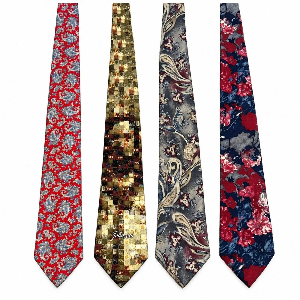 Academia Office Aesthetic Necktie 4 Lot Mens Multicolor Excellent Paisley Floral